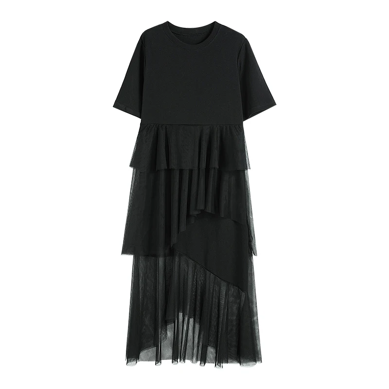 PERHAPS U black gray white mesh patchwork asymmetric short sleeve o neck knee length loose summer dress korean casual D1129
PERHAPS U black gray white mesh patchwork asymmetric short sleeve o neck knee length loose summer dress korean casual D1129