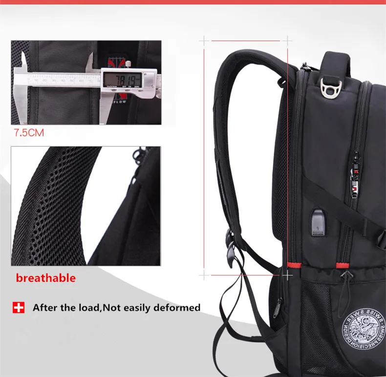svvisssvver brand men Multifunction USB charging fashion business casual tourist anti-theft waterproof 15.6 inch Laptop backpack 21