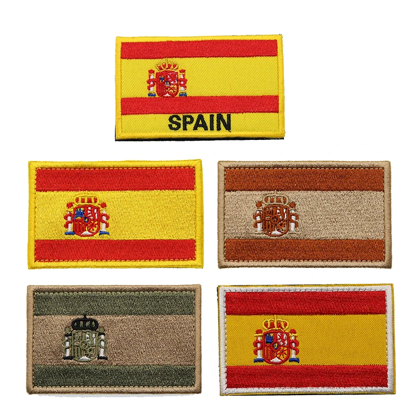 Spain Flag 3D Embroidered patch for clothing and hats Armband Military Moral Badge Hook And Loop Backpack sports Label Stickers (5)
