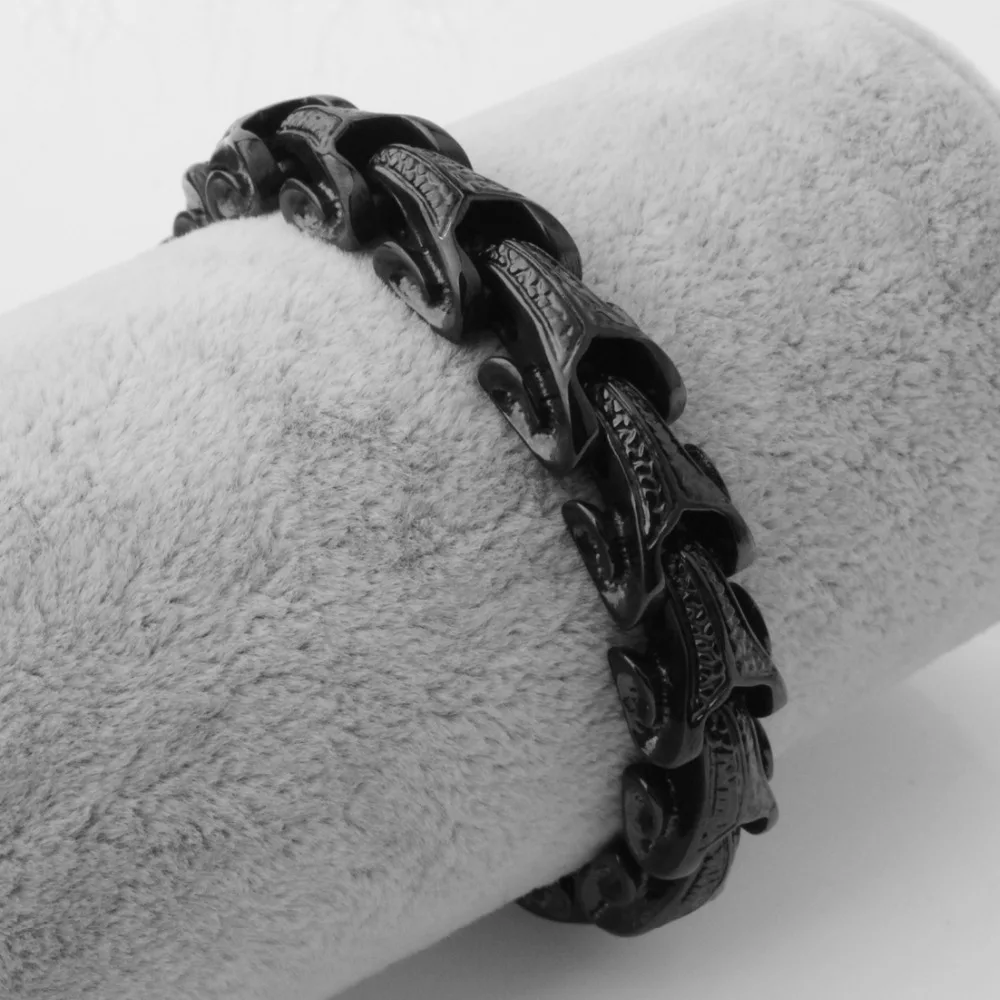 

Cool Stainless Steel Dragon Grain Bracelets Men Punk Rock Keel Mens Bracelets & Bangles For Man Black Biker Jewelry 8.66"*11MM