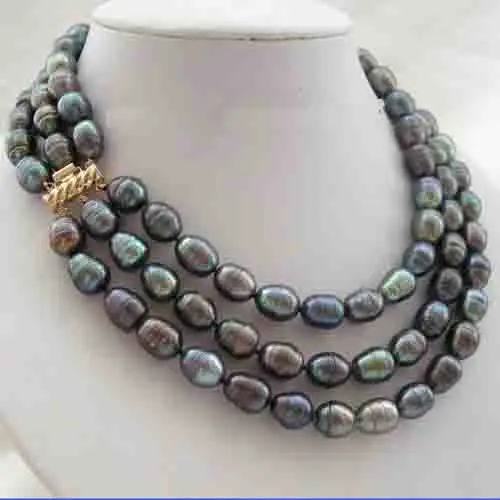 Stunning 3 Rows 11-13mm Black Rice Freshwater Cultured Pearls Necklace Genuine Pearl Jewellery 18-20inches New Free Shipping | Украшения и