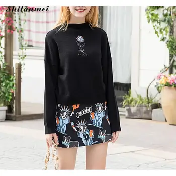 2019 Women Black Sweaters And Pullovers Autumn Winter Embroidered Floral Solid Pullover Female Preppy Style Casual Knit Sweater
2019 Women Black Sweaters And Pullovers Autumn Winter Embroidered Floral Solid Pullover Female Preppy Style Casual Knit Sweater