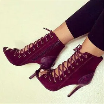 Post Free beautiful beautiful burgundy suede, open-toed fish head, cross lacing, 11 cm high-heeled cool boots. Size: 35-43
Post Free beautiful beautiful burgundy suede, open-toed fish head, cross lacing, 11 cm high-heeled cool boots. Size: 35-43