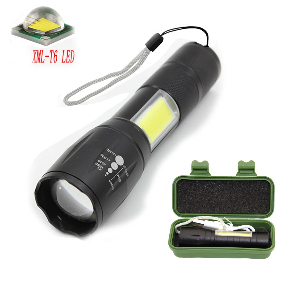 XML-T6 + COB Zoomable Led Flashlight Waterproof Buil-in Battery Torch Lamp Lights USB Rechargeable lantern book lights
XML-T6 + COB Zoomable Led Flashlight Waterproof Buil-in Battery Torch Lamp Lights USB Rechargeable lantern book lights