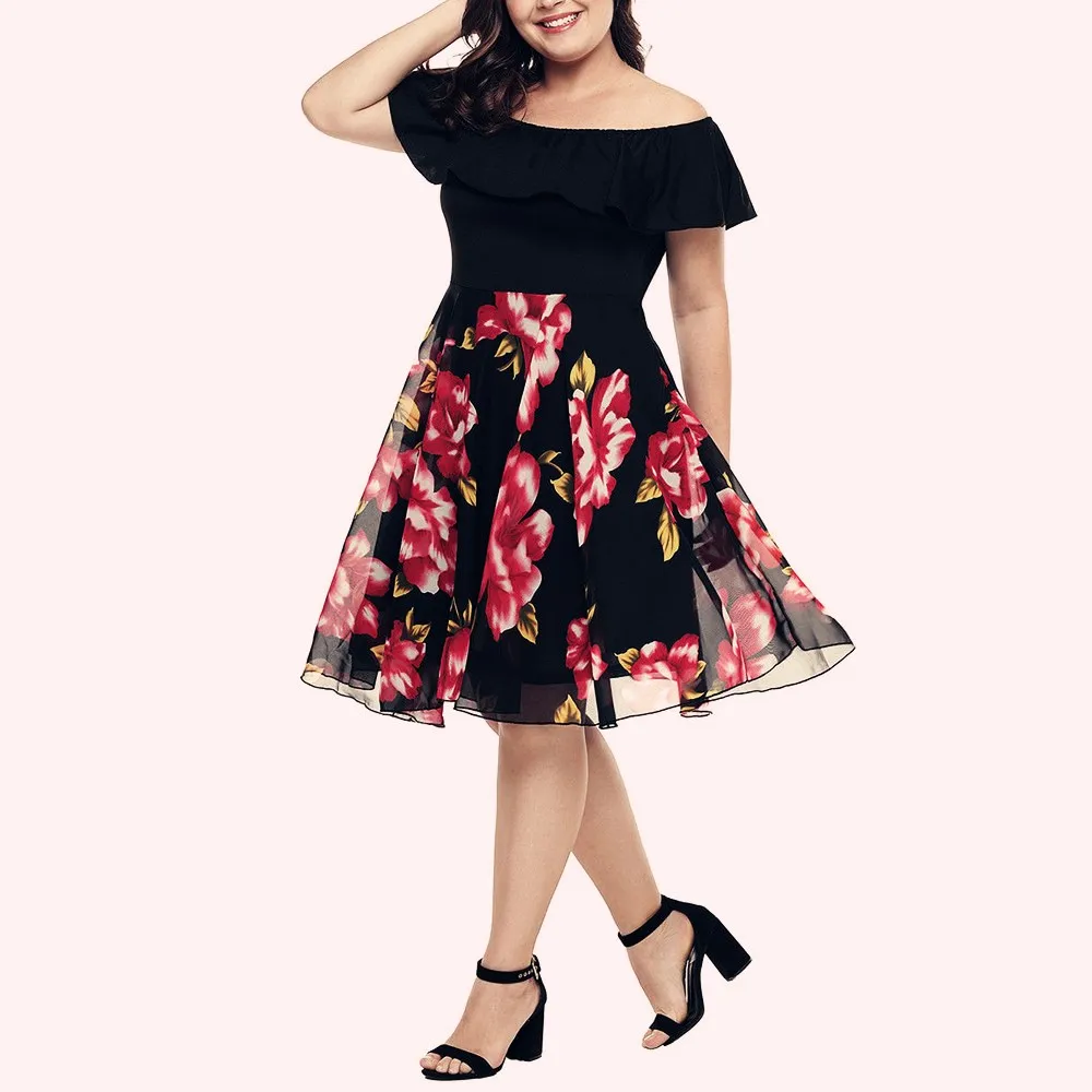 Plus Size Floral Dress 2019 Summer Off the Shoulder vestido Ruffles Short Sleeve Dress Elegant Women Black Party Elegant Dress
Plus Size Floral Dress 2019 Summer Off the Shoulder vestido Ruffles Short Sleeve Dress Elegant Women Black Party Elegant Dress