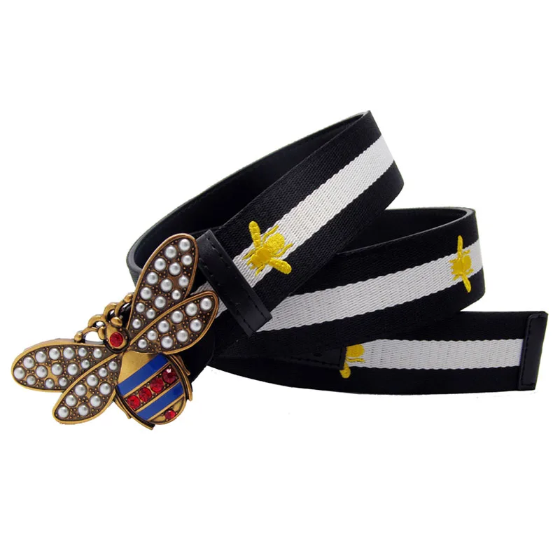 Rhinestone Peal Bee Buckle Women Belt Gift Contrast Color embroidery Bee Canvas Leather Lady Strap With Jeans
Rhinestone Peal Bee Buckle Women Belt Gift Contrast Color embroidery Bee Canvas Leather Lady Strap With Jeans