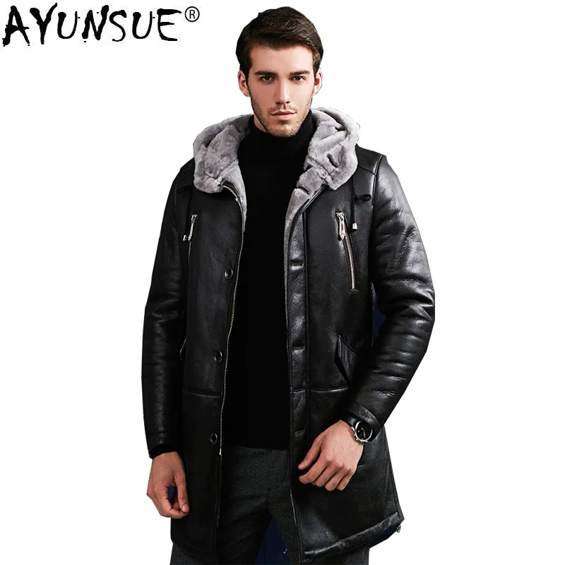 Мужская куртка из натуральной кожи AYUNSUE зимняя теплая Двусторонняя шуба шерсти