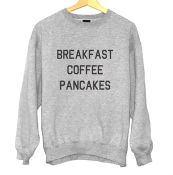 

breakfast coffee pancakes Letters Print Women Sweatshirt Jumper Cotton Casual Hoodies For Lady Hipster Gray BZ-79