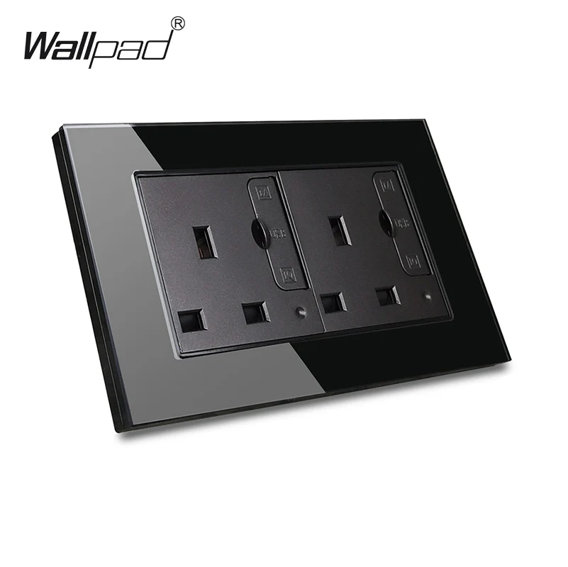 

Wallpad S6 Glass Panel Double 13A UK BS Socket with 3.1A 2 x USB Charging Ports, Wall Power Outlet Plate, White and Black, 3 x 6