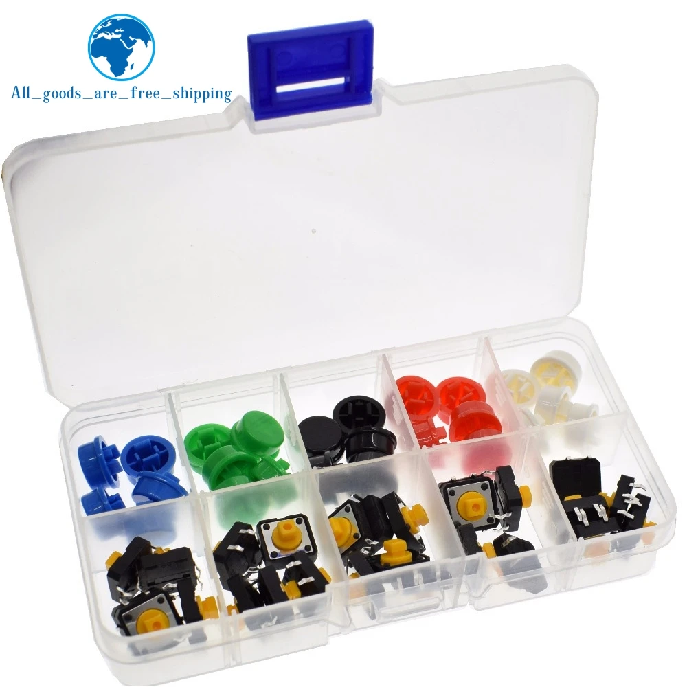 25PCS Tactile Push Button Switch Momentary 12*12*7.3MM Micro switch button + 25PCS Tact Cap(5 colors) for Arduino with Case
25PCS Tactile Push Button Switch Momentary 12*12*7.3MM Micro switch button + 25PCS Tact Cap(5 colors) for Arduino with Case
