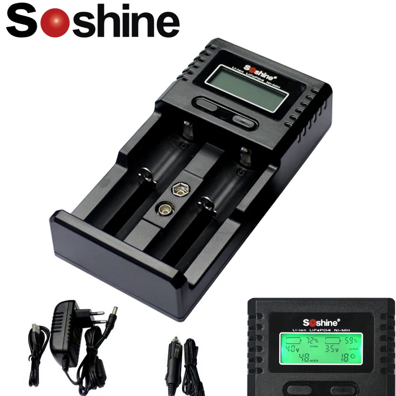 Soshine SC-H2 Li-ion NiMH LiFePO4 1.2v 3.7v 18650 AA Battery USB Charger+12v Car
Soshine SC-H2 Li-ion NiMH LiFePO4 1.2v 3.7v 18650 AA Battery USB Charger+12v Car