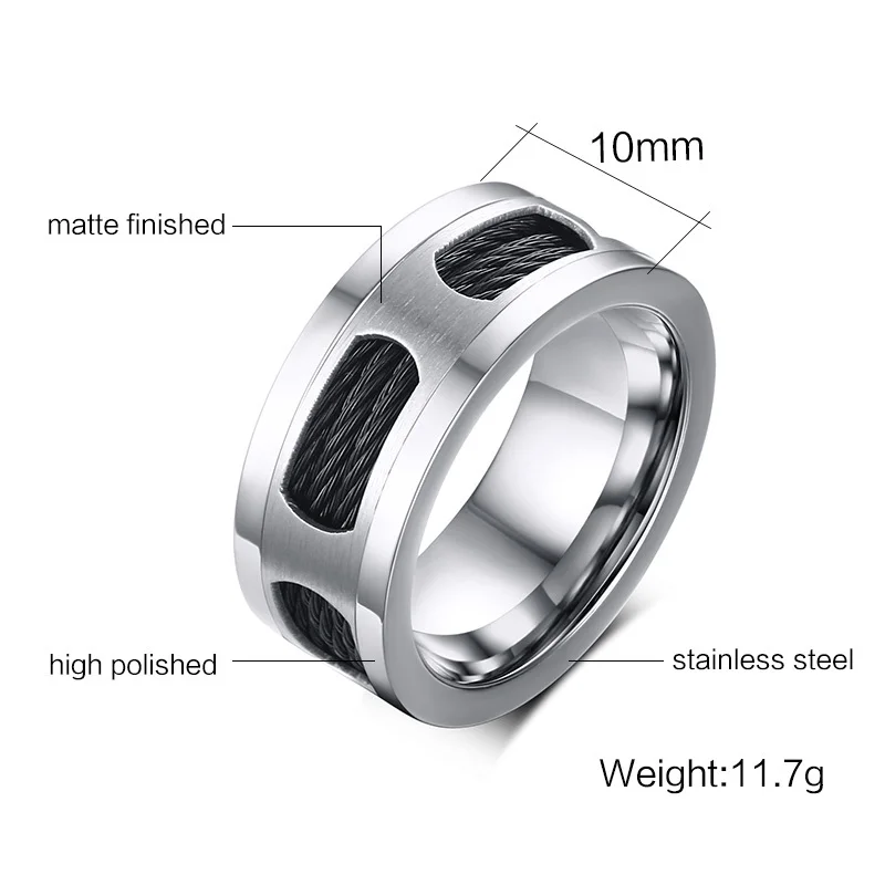 Stainless Steel Wedding Band Ring Brushed Black Rubber IP-Plated 10 mm Black IP-plated Rubber Inlay Ring