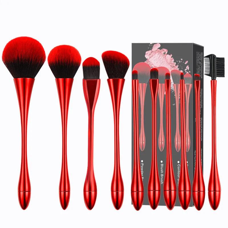 

2019 New Styles Red Foundation Powder Makeup Brushes Water Drop Small Waist design 10pcs Goblet Makeup Brush Beauty Tools