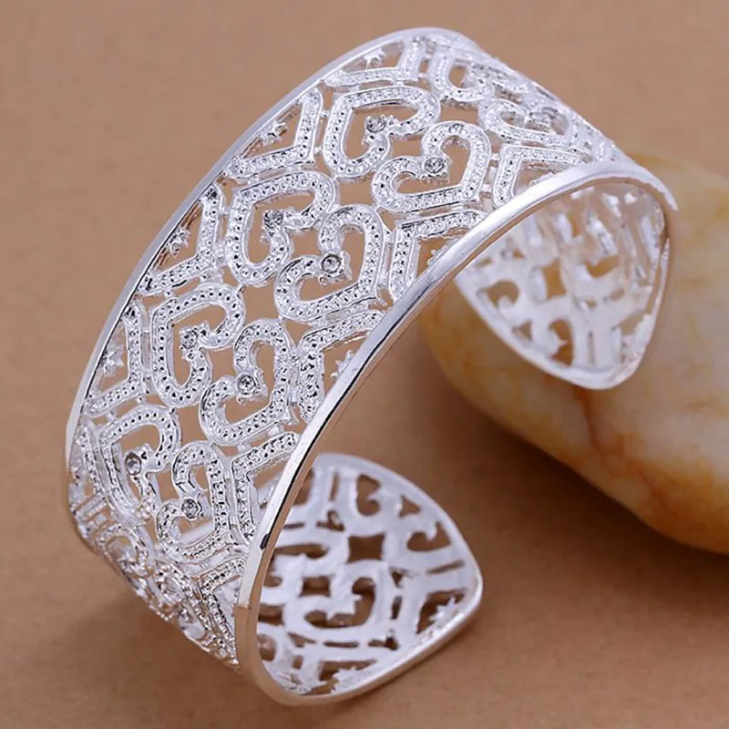 silver fashion jewelry plated bangle bracelet Hearts Opened Silvery Bangle /MMEPIBBG PIXIGHQR | Украшения и аксессуары
