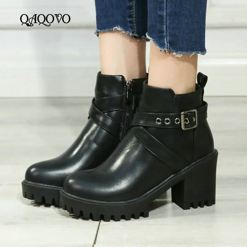 Women Ankle Boots Platform Shoes Thick High Heels Booties Pu Leather Fashion Buckle Zipper Boots Autumn Winter Warm Shoes
Women Ankle Boots Platform Shoes Thick High Heels Booties Pu Leather Fashion Buckle Zipper Boots Autumn Winter Warm Shoes