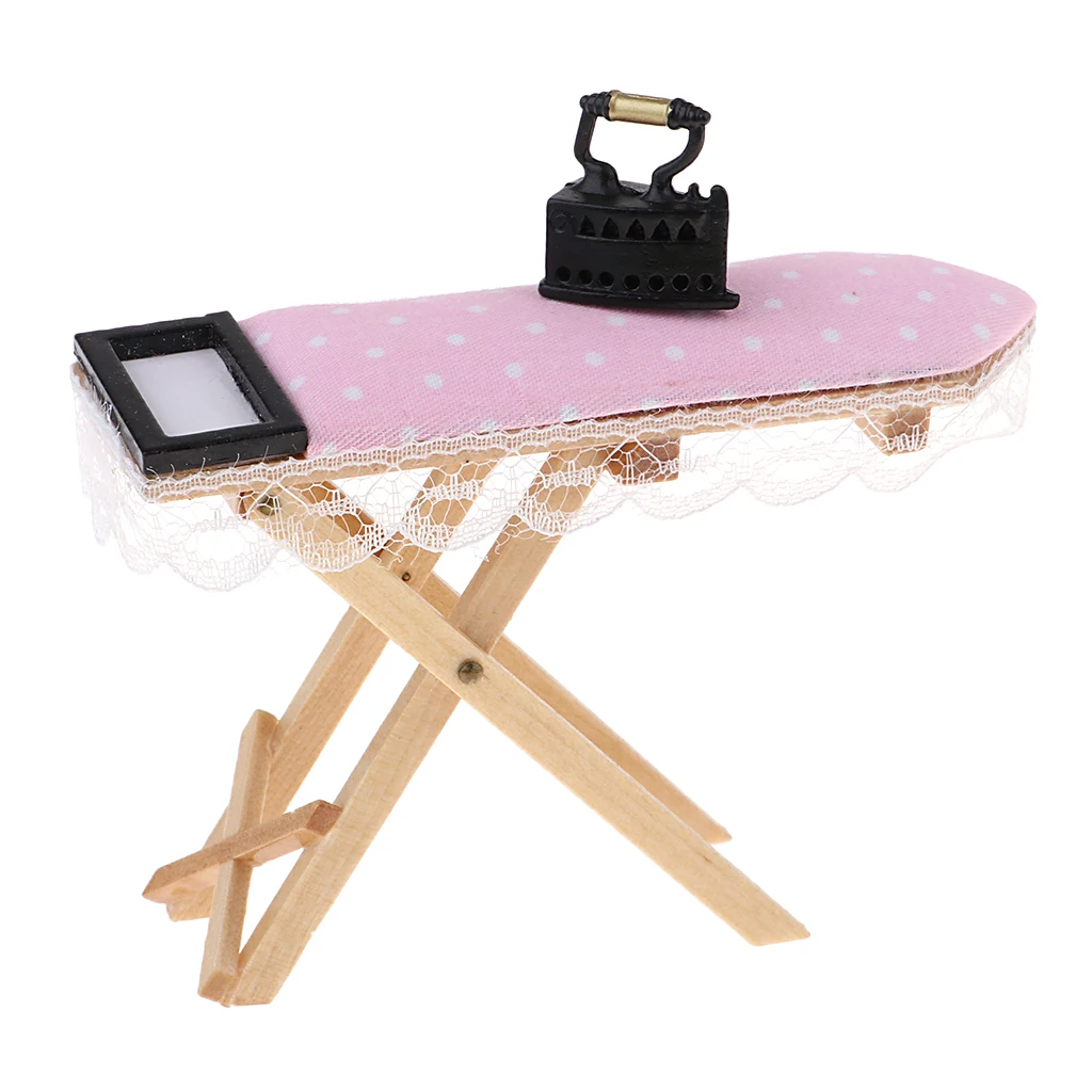 1:12 Dollhouse Miniature Wooden Ironing Board Table With Vintage Metal Iron Room Decor 1:12 Dollhouse Miniature Wooden Ironing Board Table With Vintage Metal Iron Room Decor