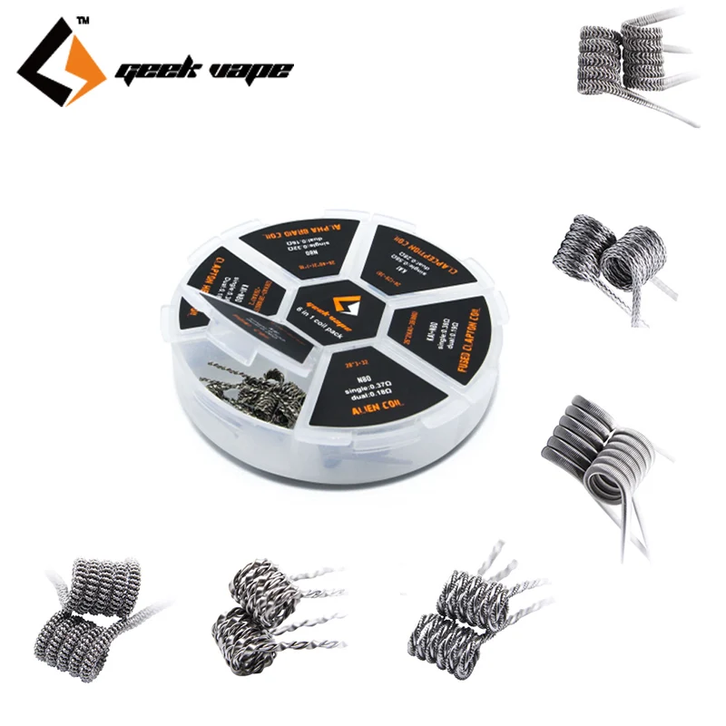 Original Geekvape 6 in 1 Coil Pack Alien Alpha Braid Fused Clapton Clapton Helix Clapception Coil Tidal Coil For RTA RDA DIY
Original Geekvape 6 in 1 Coil Pack Alien Alpha Braid Fused Clapton Clapton Helix Clapception Coil Tidal Coil For RTA RDA DIY