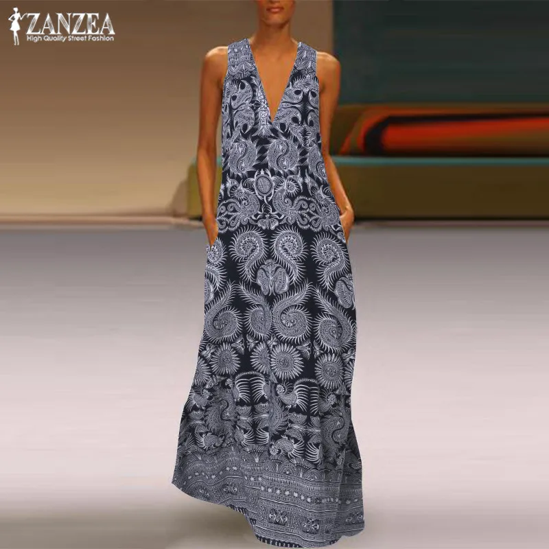 ZANZEA 2019 Summer Linen Dress Women's Maxi Sundress Plus Size Print Dress Woman Casual Long Vestidos Female V Neck Tunic Robe
ZANZEA 2019 Summer Linen Dress Women's Maxi Sundress Plus Size Print Dress Woman Casual Long Vestidos Female V Neck Tunic Robe