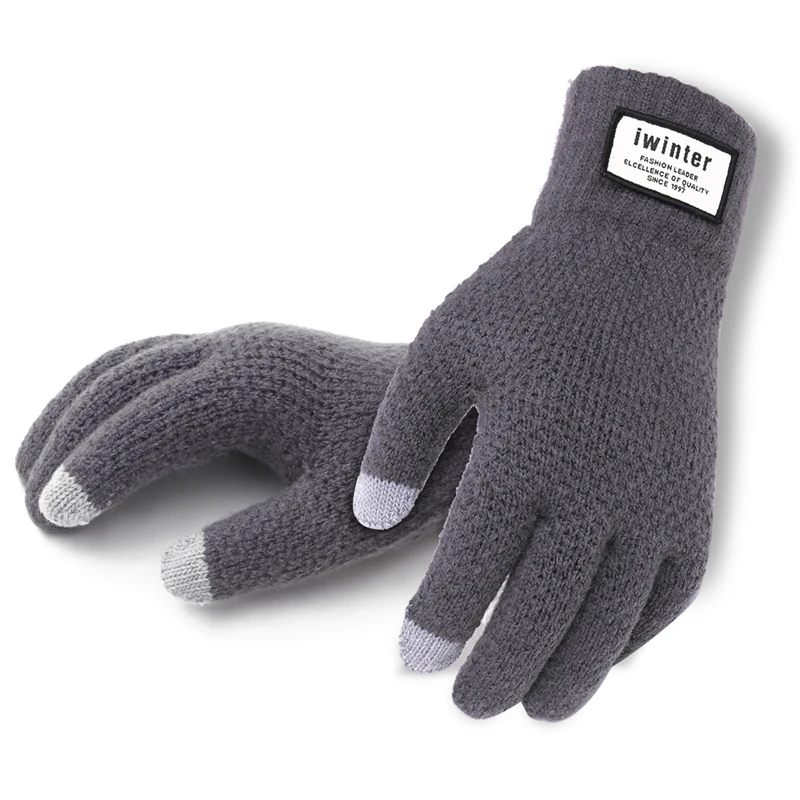 Image Winter Autumn Men Knitted Gloves Touch Screen High Quality Male Thicken Warm Wool Cashmere Solid Gloves Men Mitten Business