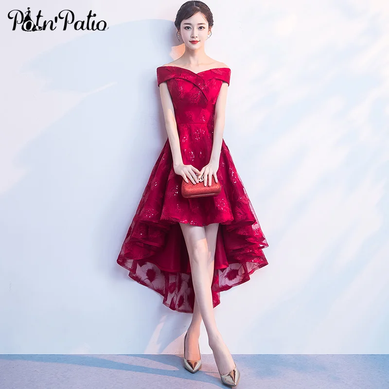 Elegant Boat Neck Wine Red Prom Dress High Low 2019 New Off The Shoulder Sequined Lace Short Graduation Pary Dresses Plus Size
Elegant Boat Neck Wine Red Prom Dress High Low 2019 New Off The Shoulder Sequined Lace Short Graduation Pary Dresses Plus Size
