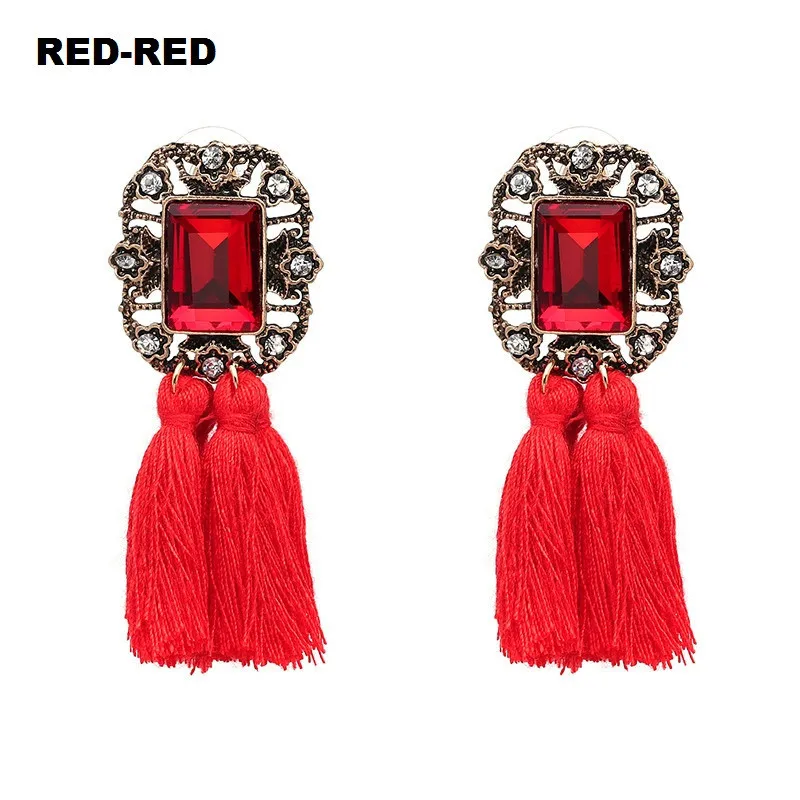 16 Colors, Crystal Square Tassel Stud Fringe Earrings