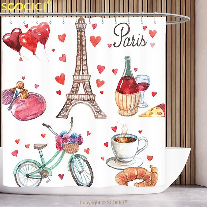 Funky Shower Curtain Paris Decor Collection Paris Illustration of Hearts Eiffel Tower Red Wine Coffee Perfume Romance Themed
Funky Shower Curtain Paris Decor Collection Paris Illustration of Hearts Eiffel Tower Red Wine Coffee Perfume Romance Themed