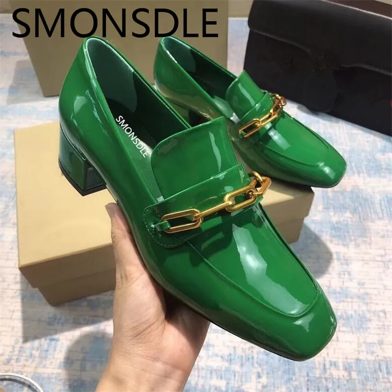 SMONSDLE Spring Summer Squar Toe Women Pumps Green Genuine Leather Metal Decoration Slip On Low Thick Heel Pumps Shoes Woman
SMONSDLE Spring Summer Squar Toe Women Pumps Green Genuine Leather Metal Decoration Slip On Low Thick Heel Pumps Shoes Woman