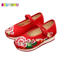 Old Beijing Embroidered Girls Shoes High Chinese Style Casual Cloth Shoes Traditional Children's Dancing baby Clothing Shoes Kid image
