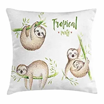 Sloth Throw Pillow Cushion Cover, Cute Babies in Tropical Nature Theme Exotic Palm Tree Leaves Nursery Aloha, Decorative Square
Sloth Throw Pillow Cushion Cover, Cute Babies in Tropical Nature Theme Exotic Palm Tree Leaves Nursery Aloha, Decorative Square