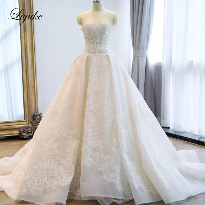 Elegant Embroidery Tulle Strapless Ball Gown Wedding Dress Off The Shoulde Lace Up Beading Pearls Appliques Bride Dress Liyuke
Elegant Embroidery Tulle Strapless Ball Gown Wedding Dress Off The Shoulde Lace Up Beading Pearls Appliques Bride Dress Liyuke