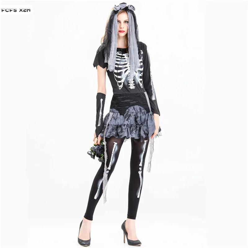 Women Halloween walking dead Skeleton Scary Costumes Female Corpse Bride Cosplay Carnival Purim Masquerade Nightclub party dress
Women Halloween walking dead Skeleton Scary Costumes Female Corpse Bride Cosplay Carnival Purim Masquerade Nightclub party dress