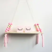 Nordic Style Beads Colorful Wood Shelves With Tassel Wall Clapboard Decoration Children Room Kids Clothing Store