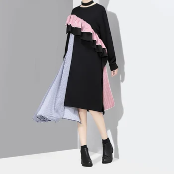 Casual Plus Size Women Dress 2018 Spring New Long Sleeved lotus Ruffles Stitching Irregular Striped Straight Dress YP0862
Casual Plus Size Women Dress 2018 Spring New Long Sleeved lotus Ruffles Stitching Irregular Striped Straight Dress YP0862