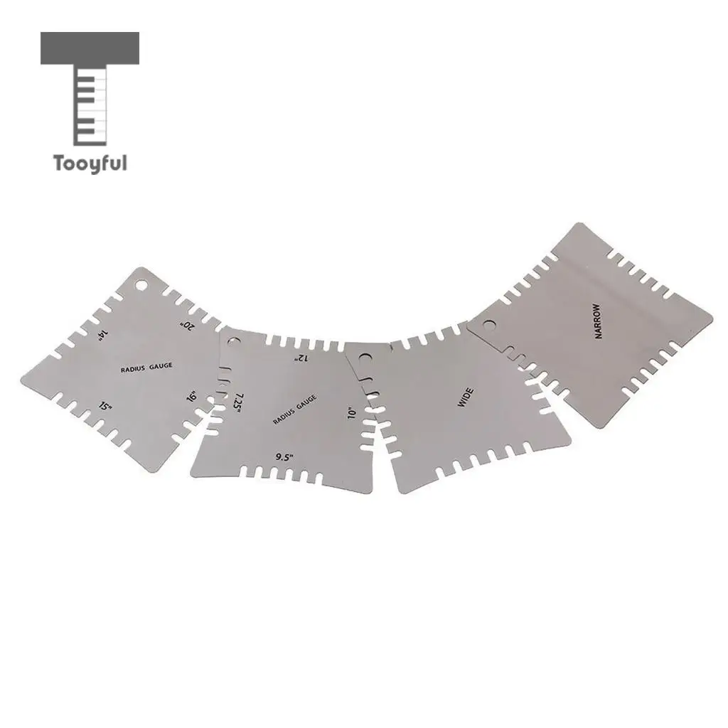 Tooyful Stainless Steel 1x Fretboard Ruler with 6x Radius Gauges Measuring Tools for Guitar Bass Luthier Tool