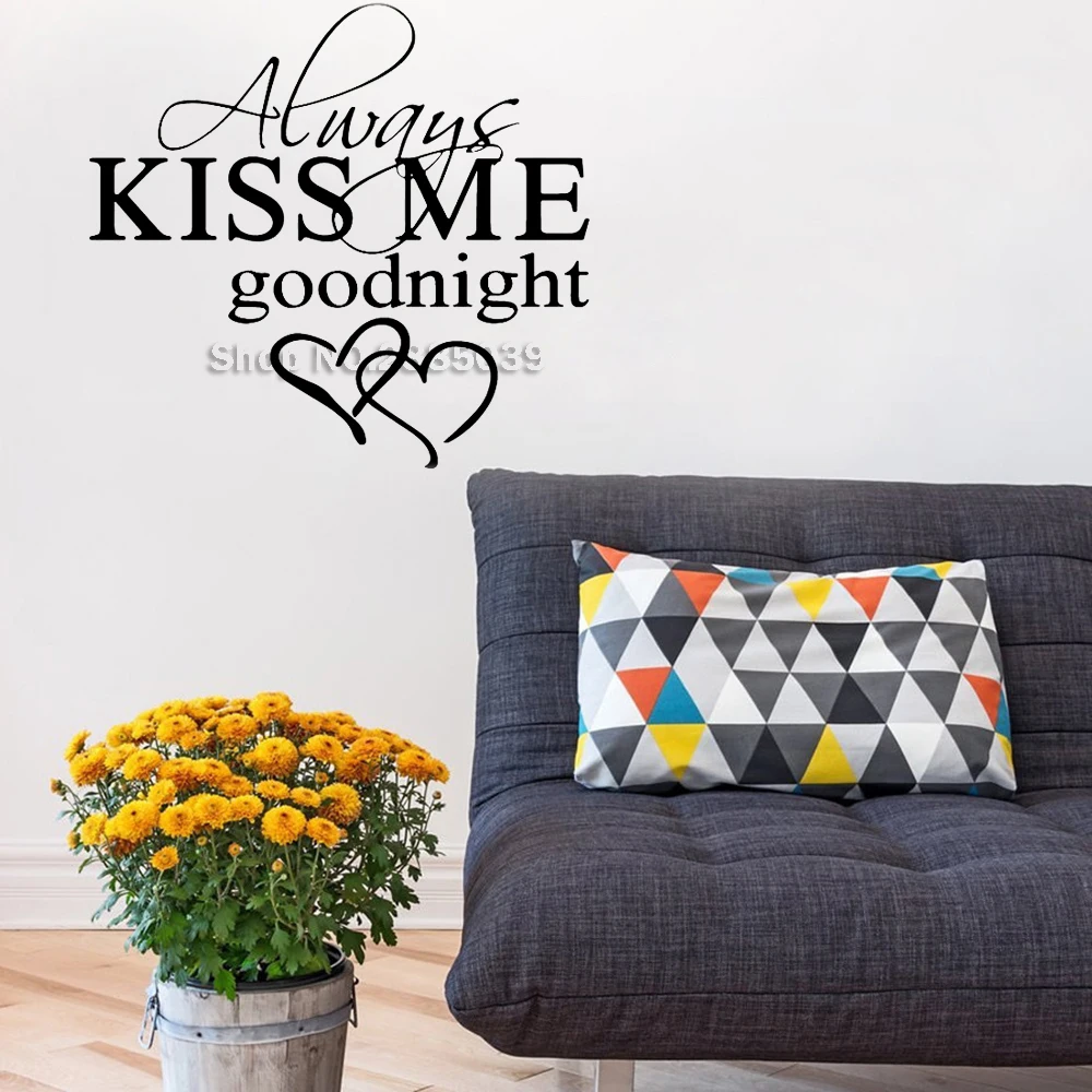 ALWAYS KISS ME GOODNIGHT LOVE Quote Wall Sticker Wallpaper Sweet Bedroom Poster Home Decoration accessories Art Mural LA059 | Дом и сад