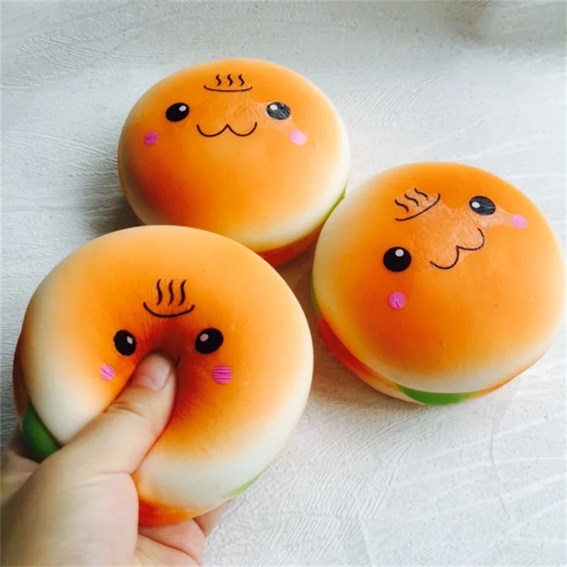 

New 10CM Kawaii Jumbo Hamburger Cake Squeeze Emotion Emoji Squishy Slow Rising Scented Squishi Bread Bun Anti stress Kid Toys