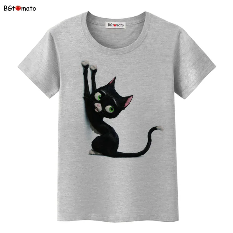 

New Style Cartoon Elegent black cat T-shirt Women's Original Brand Summer Tops Tees Comfortable Summer Tshirts for girls