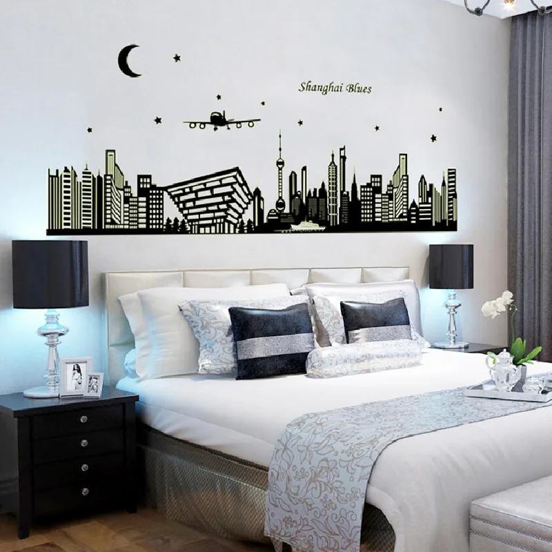 Шанхай синие светится в темноте наклейки на стену для спальни съемные DIY