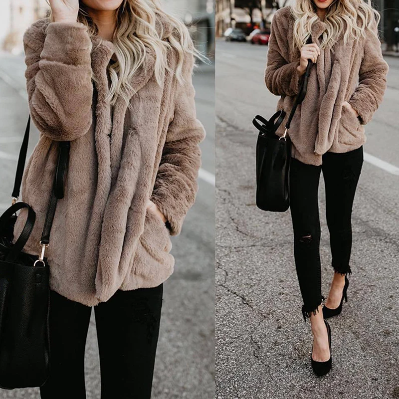 2019 Autumn Winter Female Cardigan Coat Warm Soft Plush Faux Fur Outerwear Suit Collar Pockets Jacket Solid Color Streetwear
2019 Autumn Winter Female Cardigan Coat Warm Soft Plush Faux Fur Outerwear Suit Collar Pockets Jacket Solid Color Streetwear
