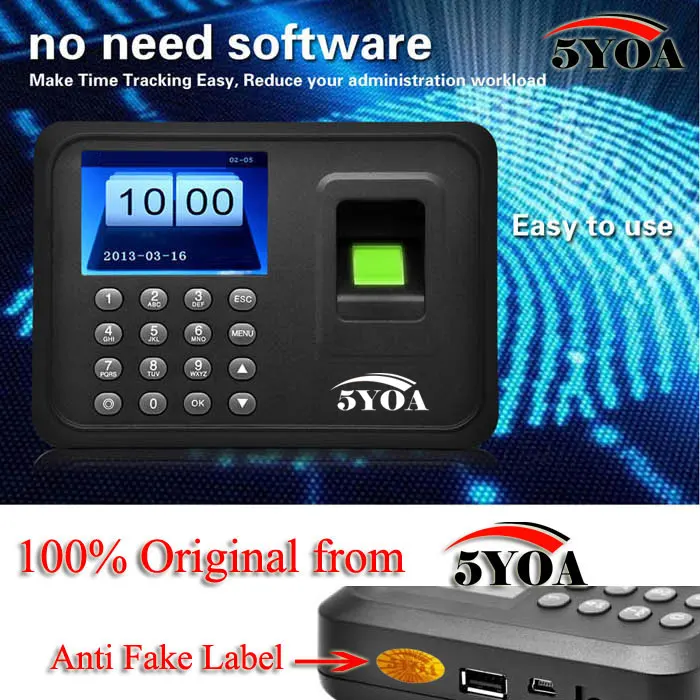 Biometric Fingerprint Time Attendance Clock Recorder Employee Digital Electronic English Portuguese Voice Reader Machine 5YA01
Biometric Fingerprint Time Attendance Clock Recorder Employee Digital Electronic English Portuguese Voice Reader Machine 5YA01