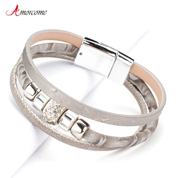 Amorcome Leather Bracelets For Women Fashion Bracelets & Bangles Crystal Metal Beads Multilayer Wrap Bracelet Female Jewelry
Amorcome Leather Bracelets For Women Fashion Bracelets & Bangles Crystal Metal Beads Multilayer Wrap Bracelet Female Jewelry