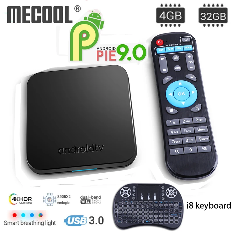 MECOOL KM9 Android 9.0 Smart TV Box 4GB DDR4 RAM 32GB ROM 2.4G/5G WiFi BT 4.1 USB 3.0 Set Top TV Box 4K Media Player 
MECOOL KM9 Android 9.0 Smart TV Box 4GB DDR4 RAM 32GB ROM 2.4G/5G WiFi BT 4.1 USB 3.0 Set Top TV Box 4K Media Player