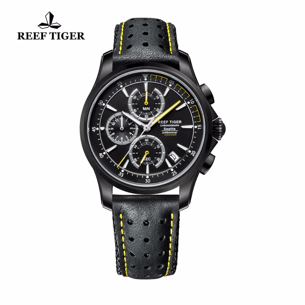 

Reef Tiger/RT Mens Sport Quartz Watches with Chronograph and Date Black Steel Casual Stop Watch with Super Luminous RGA1663