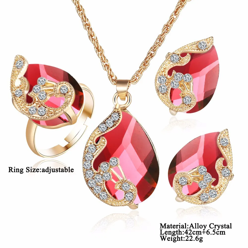 Gold-plated Austrian crystal drip peacock three-piece earrings set European and American noble earrings for women's wedding s32
Gold-plated Austrian crystal drip peacock three-piece earrings set European and American noble earrings for women's wedding s32