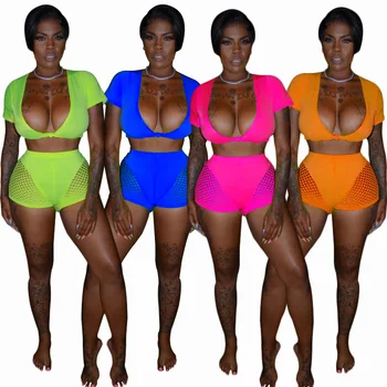 New Design Solid Grid Patchwork Deep V Short Sleeve Crop Top With Shorts Women Casual Sport Tow Piece Outfits
New Design Solid Grid Patchwork Deep V Short Sleeve Crop Top With Shorts Women Casual Sport Tow Piece Outfits