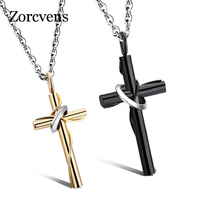 ZORCVENS Cross Necklaces&Pendants For Men and Women Stainless Steel Gold-Color Male Pendant Necklaces Prayer Jewelry | Украшения и