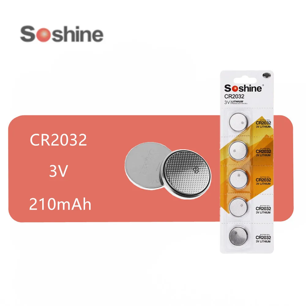 5 pcs/pack original Soshine CR2032 KCR2032 Button Coin Battery Lithium 3v 210mAh for Watches Calculators Toys Electronic Devices
5 pcs/pack original Soshine CR2032 KCR2032 Button Coin Battery Lithium 3v 210mAh for Watches Calculators Toys Electronic Devices