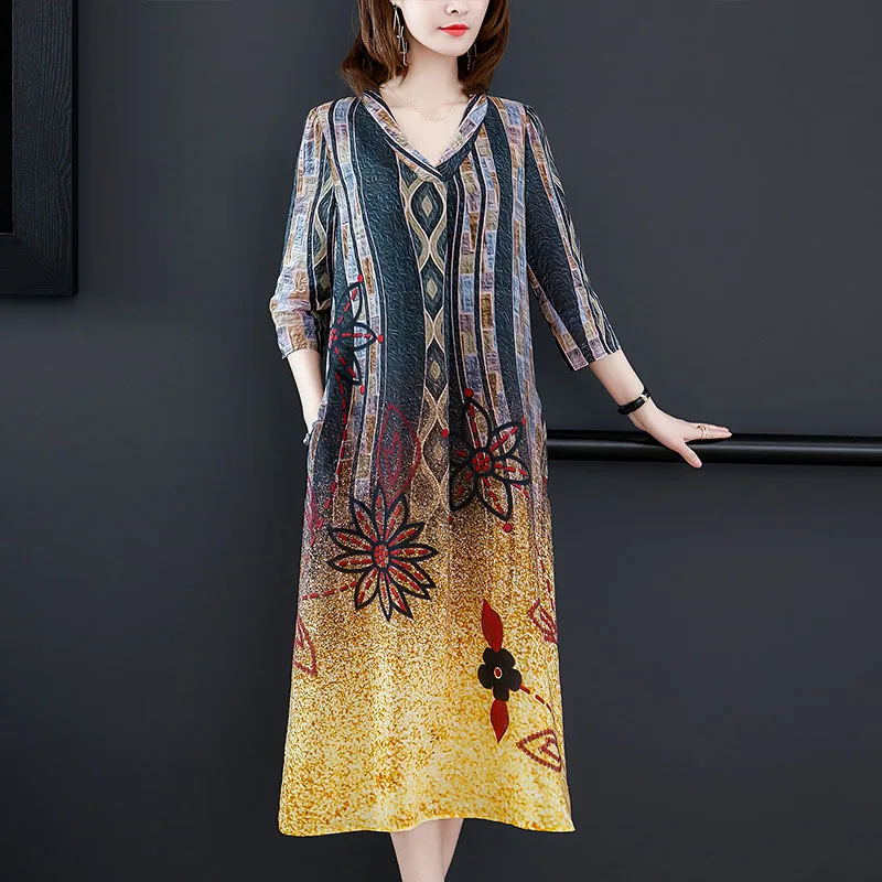 V Neck Elegant Dress Ladies Casual Clothes Plus Size Spring Summer National Vintage Printed Boho Dresses Faux Silk Robe Vestidos
V Neck Elegant Dress Ladies Casual Clothes Plus Size Spring Summer National Vintage Printed Boho Dresses Faux Silk Robe Vestidos
