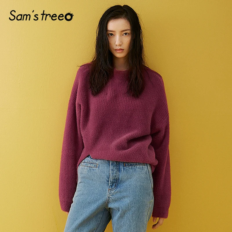 Samstree Winter Women Sweater Imitated Mink Slit Loose Knitted Female Tops Solid Loose Sweater 2 Color
Samstree Winter Women Sweater Imitated Mink Slit Loose Knitted Female Tops Solid Loose Sweater 2 Color