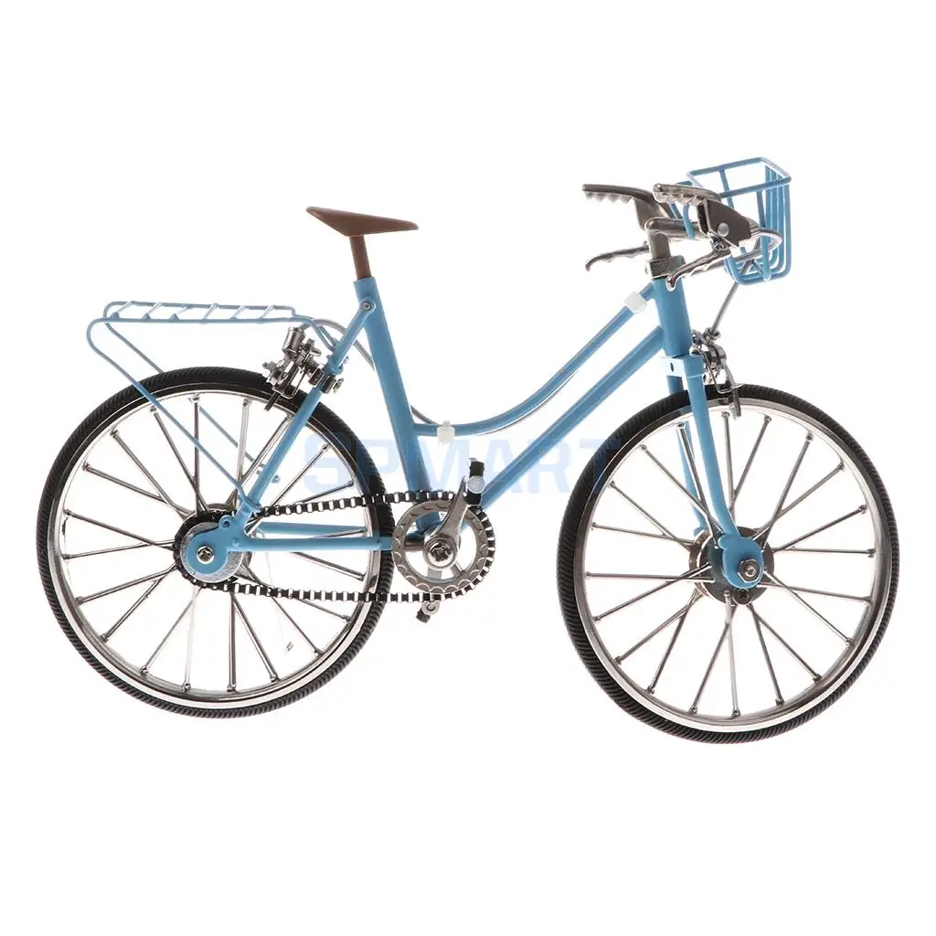 1:10 Scale Alloy Diecast Racing Bike w/Basket & Seat Model Replica Bicycle Cycling Toy Collection Blue